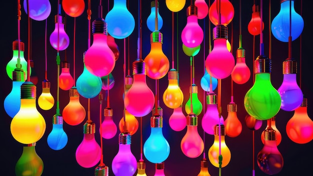 Vibrant light bulbs adornment illuminates the dark with color