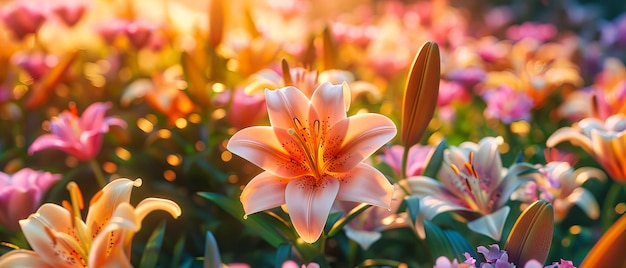 鮮やかなリリーの花が満開に麗な色と細な花びら 夏の庭の素晴らしさ 花の優雅さ