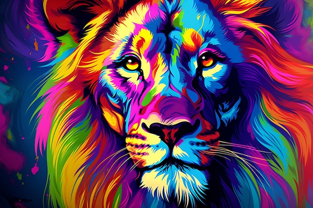 Vibrant Lion Airbrush Painting