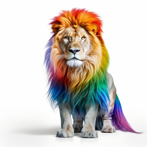 Vibrant Lion With Rainbow Mane A Captivating Artistic Creation