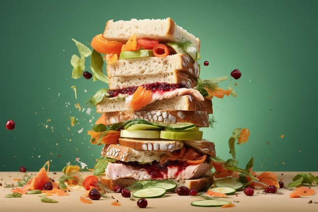 Photo vibrant and lively scene of sandwiches