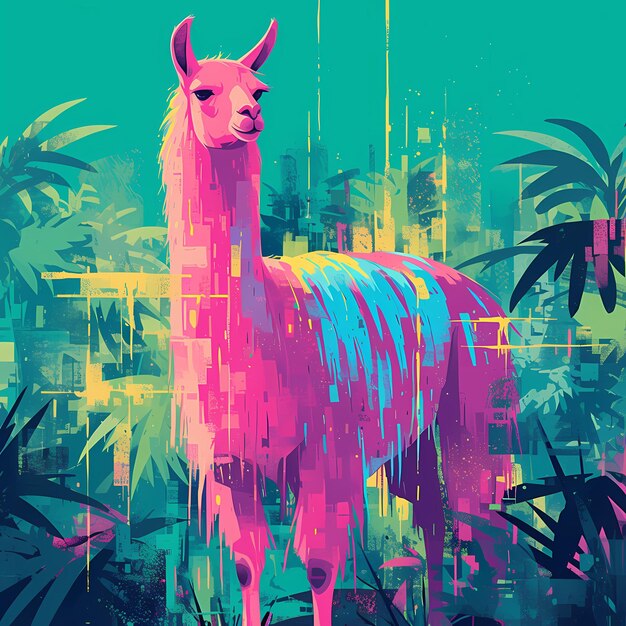 Photo vibrant llama in a jungle wonderland stock image