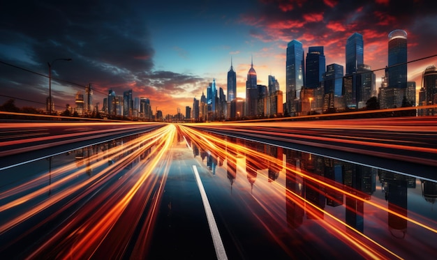 Vibrant LongExposure Traffic Lights on Highway at Dusk