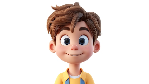 A vibrant and lovable 3D rendered cartoon character of a cute boy with animated features and a cheerful expression This adorable character is rendered with meticulous detail and stands out