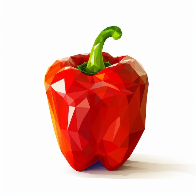 Vibrant Low Poly Red Bell Pepper Design On White Background