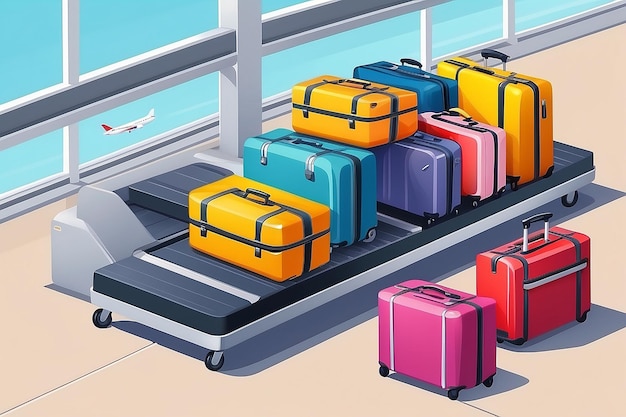 Vibrant Luggage Collection Colorful Suitcases on Conveyor Belt at Airport