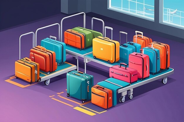 活発 な 荷物 収集 空港 の 輸送 帯 に 載っ て いる 色々 な スーツケース