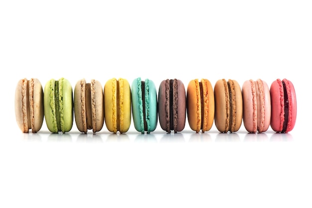 Vibrant Macarons on White Background Colorful French Macarons Presentation