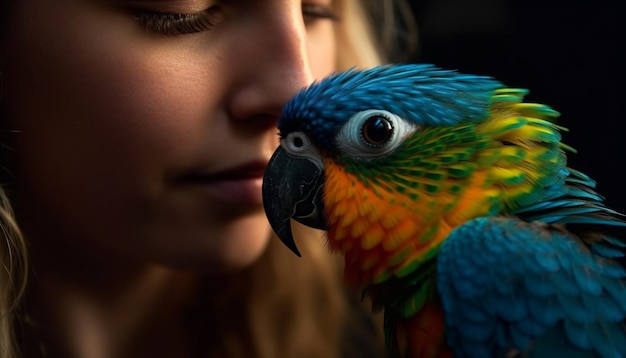Vibrant macaw perching on branch beauty in nature portrait generated by artificial intelligence