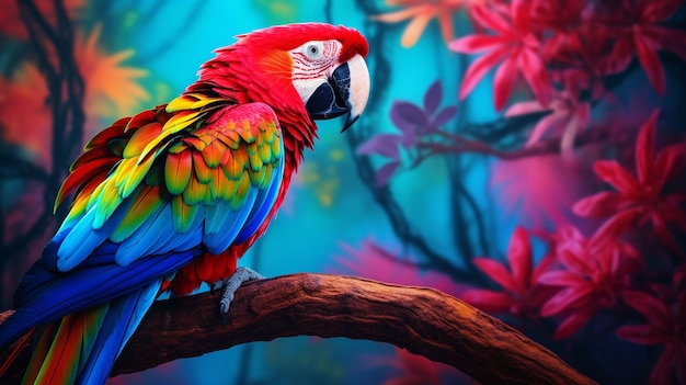 Vibrant macaw perching on a branch showcasing nature