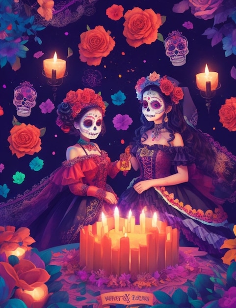 vibrant magic Day of the Dead colorful background