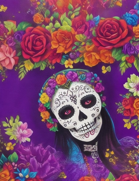 vibrant magic Day of the Dead colorful background