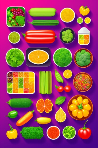 Vibrant magic vector vegan food vegetables and horticultural products