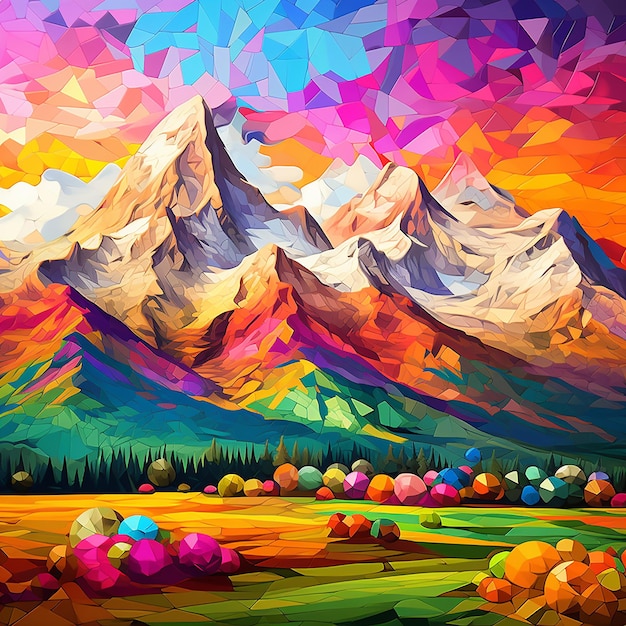 Vibrant Majesty Majestic Mountain Range in Natures Colors