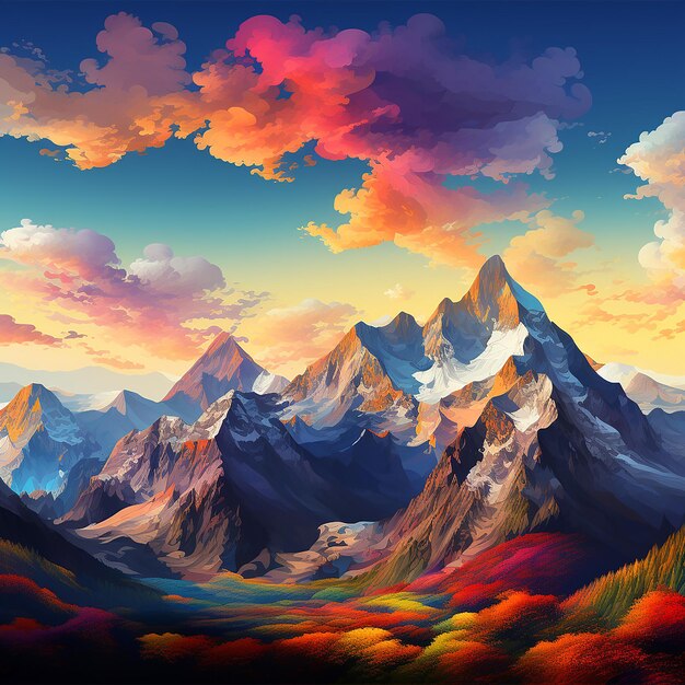 Vibrant Majesty Majestic Mountain Range in Natures Colors