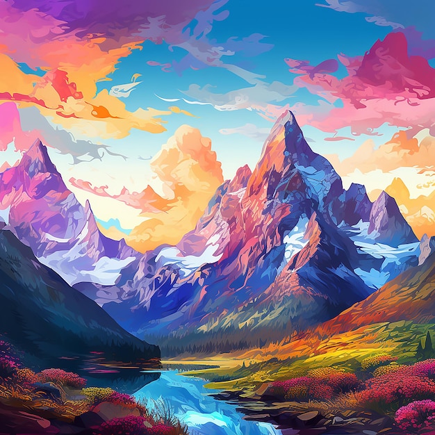 Vibrant Majesty Majestic Mountain Range in Natures Colors