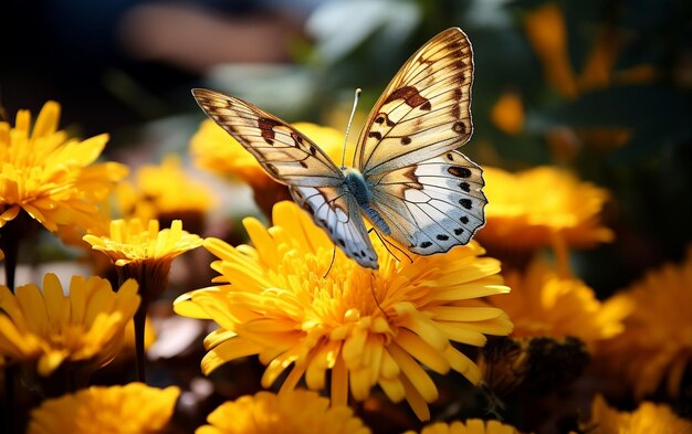 Vibrant Marigold Garden Elegance Butterfly Генеративный искусственный интеллект