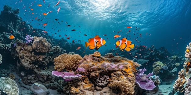 Живая морская жизнь, захваченная под водой, красочные рыбы среди коралловых рифов, подводная красота, идеальная для образовательных и экологических тем.