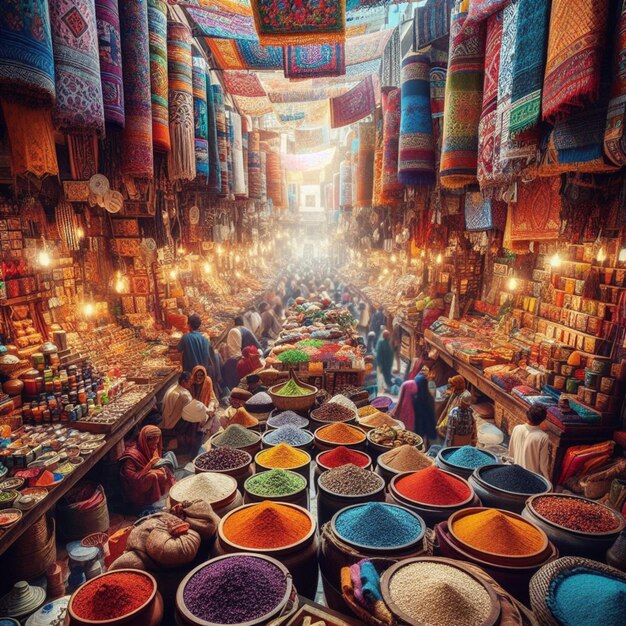 A Vibrant Market Bazaar in an Exotic Locale