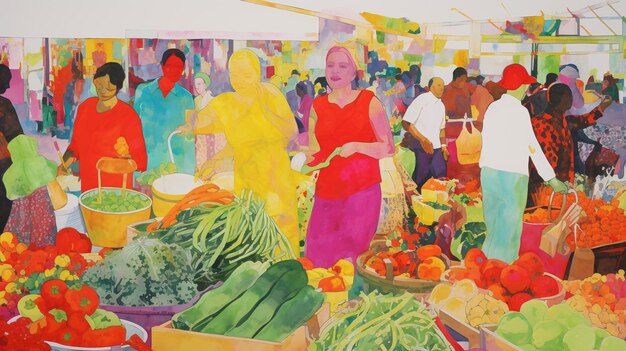 Vibrant Market Scene with Fresh Produce