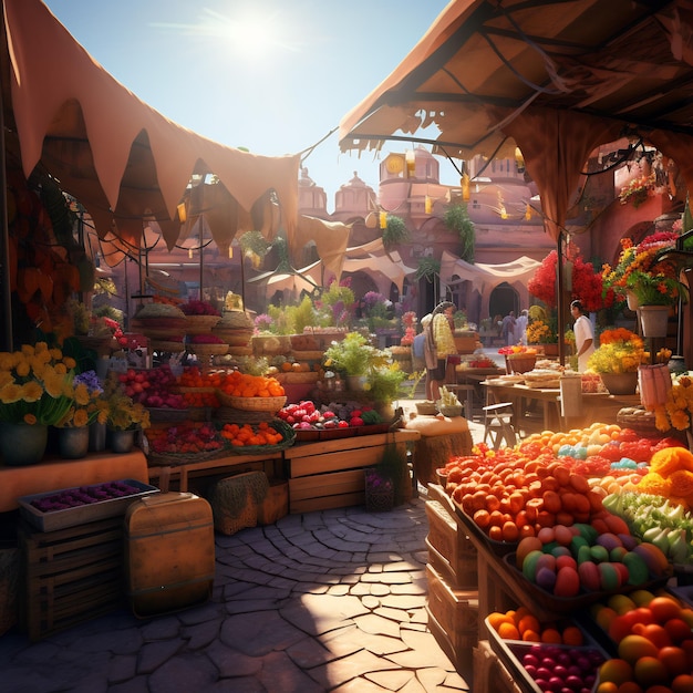 Premium AI Image | A vibrant Marrakech market scene with colorful ...