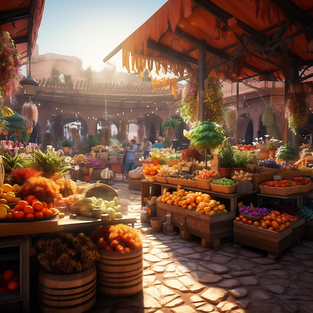 Premium AI Image | A vibrant Marrakech market scene with colorful ...