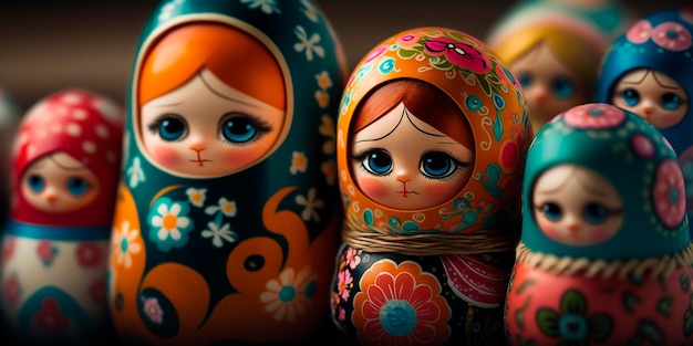 활기찬 Matryoshkas 러시아 전통 중첩 인형