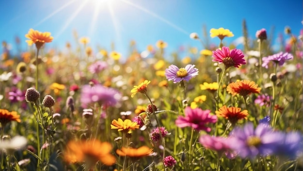 Vibrant Meadow Under Clear Blue Sky