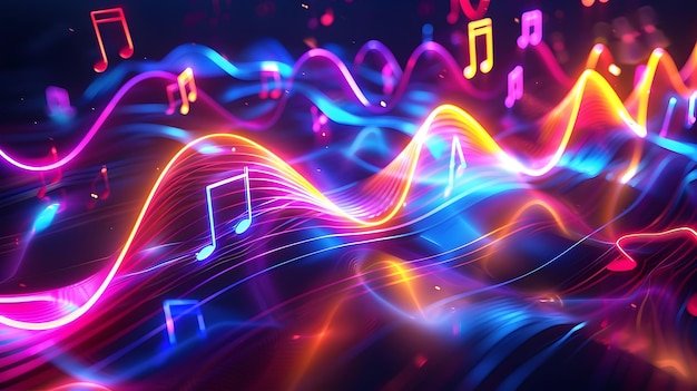 Photo vibrant melody waves in harmonious flow abstract neon glow art for music events