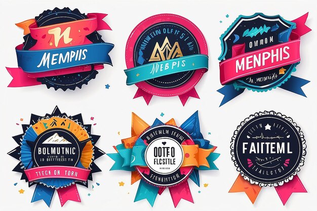 Foto vibrant memphis styled ribbons labels tags meer trendy branding elementen