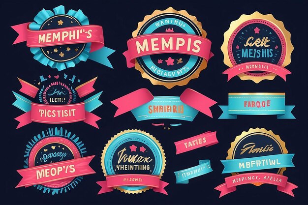 Foto vibrant memphis styled ribbons labels tags meer trendy branding elementen