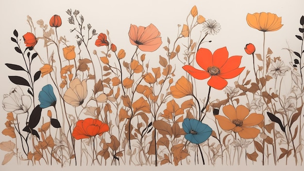 A vibrant minimalist drawing of flowers with an arched back