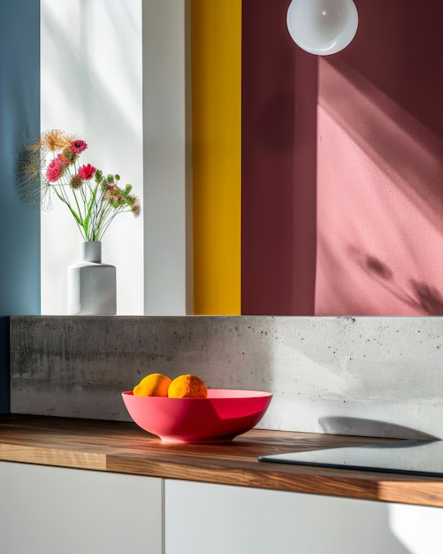 Foto decorazione per la casa minimalista vibrante in colori contrastanti composizione di interior design con alti contrasti e ombre