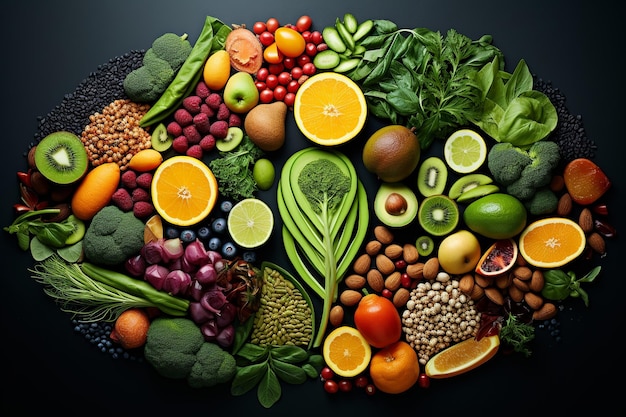 Vibrant Montage of Healthy Foods Fruits Vegetables Nuts Grains