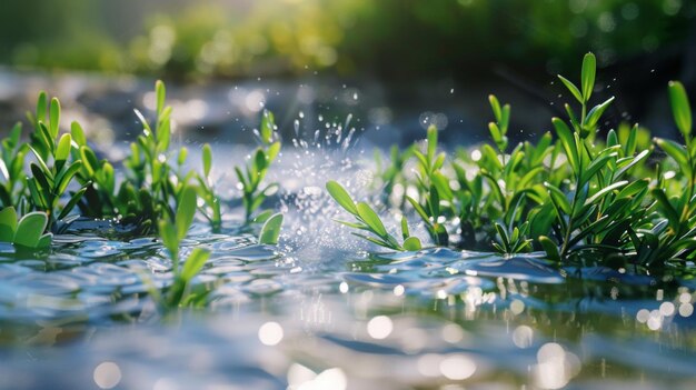 写真 朝の露は 緑に輝く 鮮やかさは輝きに包まれている