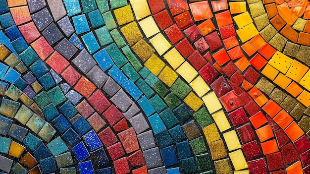 Vibrant Mosaic Artwork Displaying Colorful Abstract Geometric Patterns and Textures