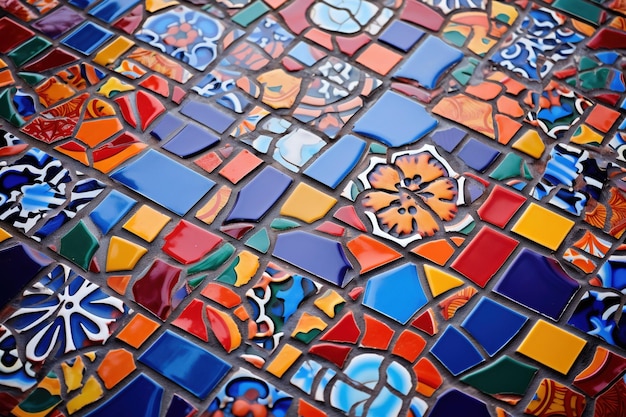 A vibrant mosaic of colorful tiles forming an intricate and visually appealing pattern