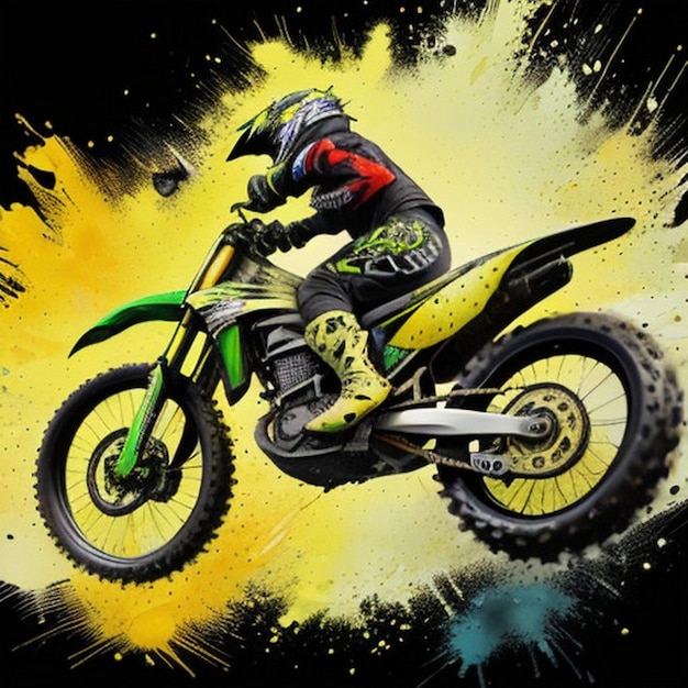 Vibrant Motocross Splash Art Een hoog-octane meesterwerk