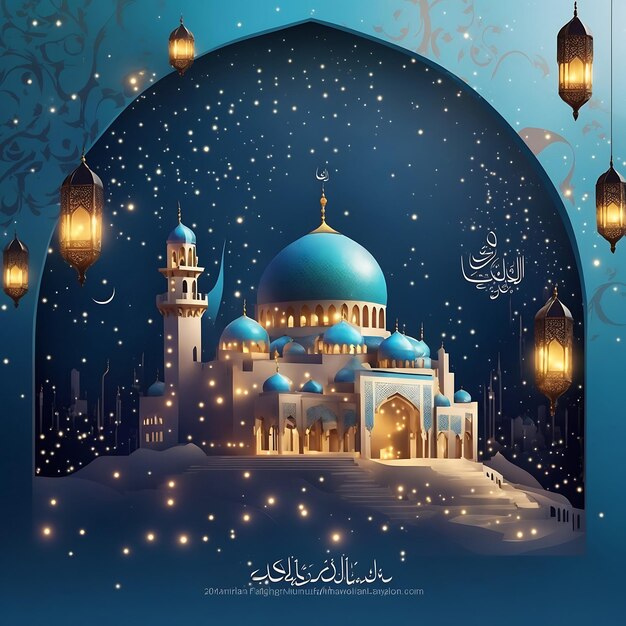 Photo vibrant muharram illustration realistic islamic new year background with mosque silhouette