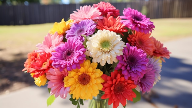 vibrant multi colored bouquet of fresh dahlia and gerbera