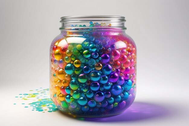 Photo a vibrant multi colored circle of glittery bubbles in a jar generated by ai