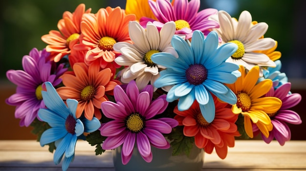 활기찬 다채로운 데이지 꽃다발은 자연의 축하입니다.