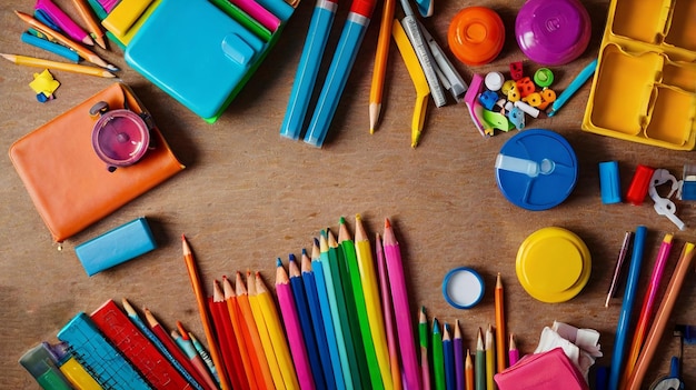 Яркий многоцветный карандаш с творческими детскими украшениями Back To School