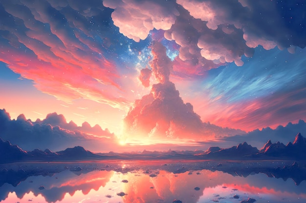 Vibrant multicolor of beautiful sky and cloud copy space background