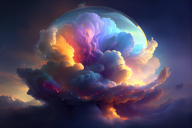 Photo vibrant multicolor clouds of various shapes generative ai