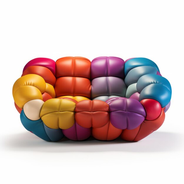 Vibrant Multicolor Leather Couch 3d Harmony Sofa On White Background