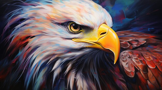 Vibrant Multicolored Eagle Painting With Dramatic Light And Precisionism Influence