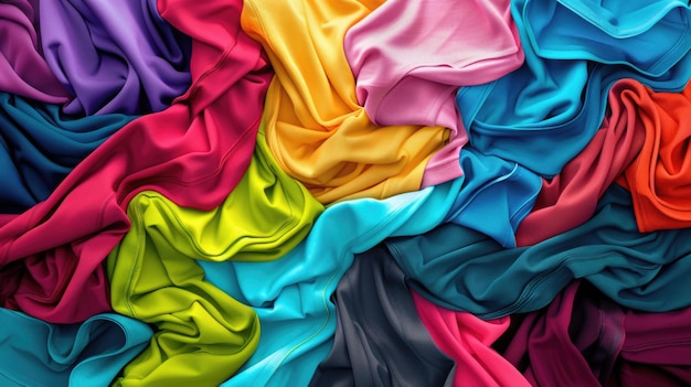 Foto testura di tessuto multicolore vivace, riprese in studio con pieghe dinamiche