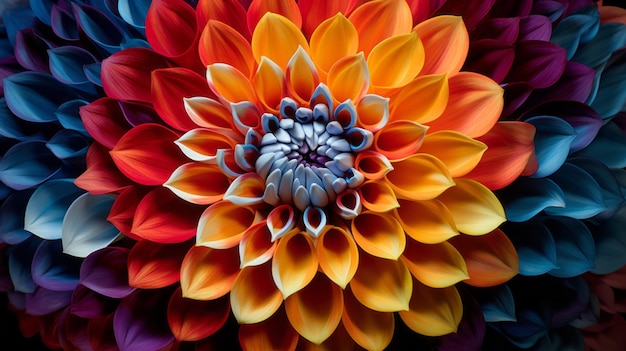 A vibrant multicolored flower against a dramatic black background