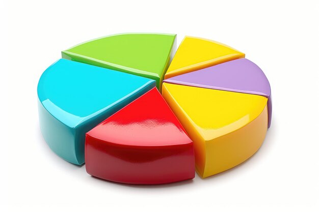 A vibrant multicolored piece of plastic resting on a clean white surface A colorful pie chart showing a business financial breakdown AI Generated